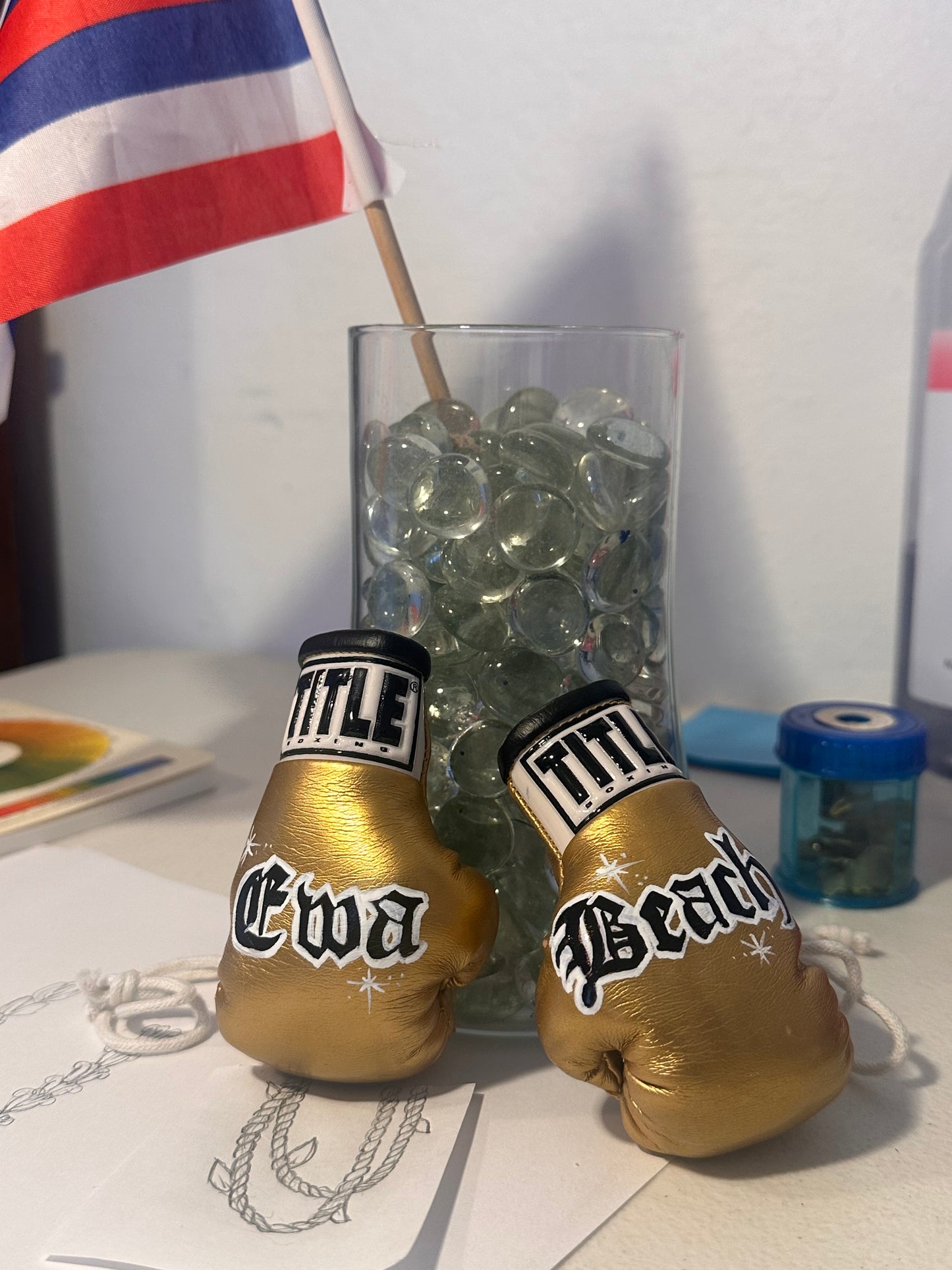 Custom Mini Boxing Gloves, Gold, Ewa Beach