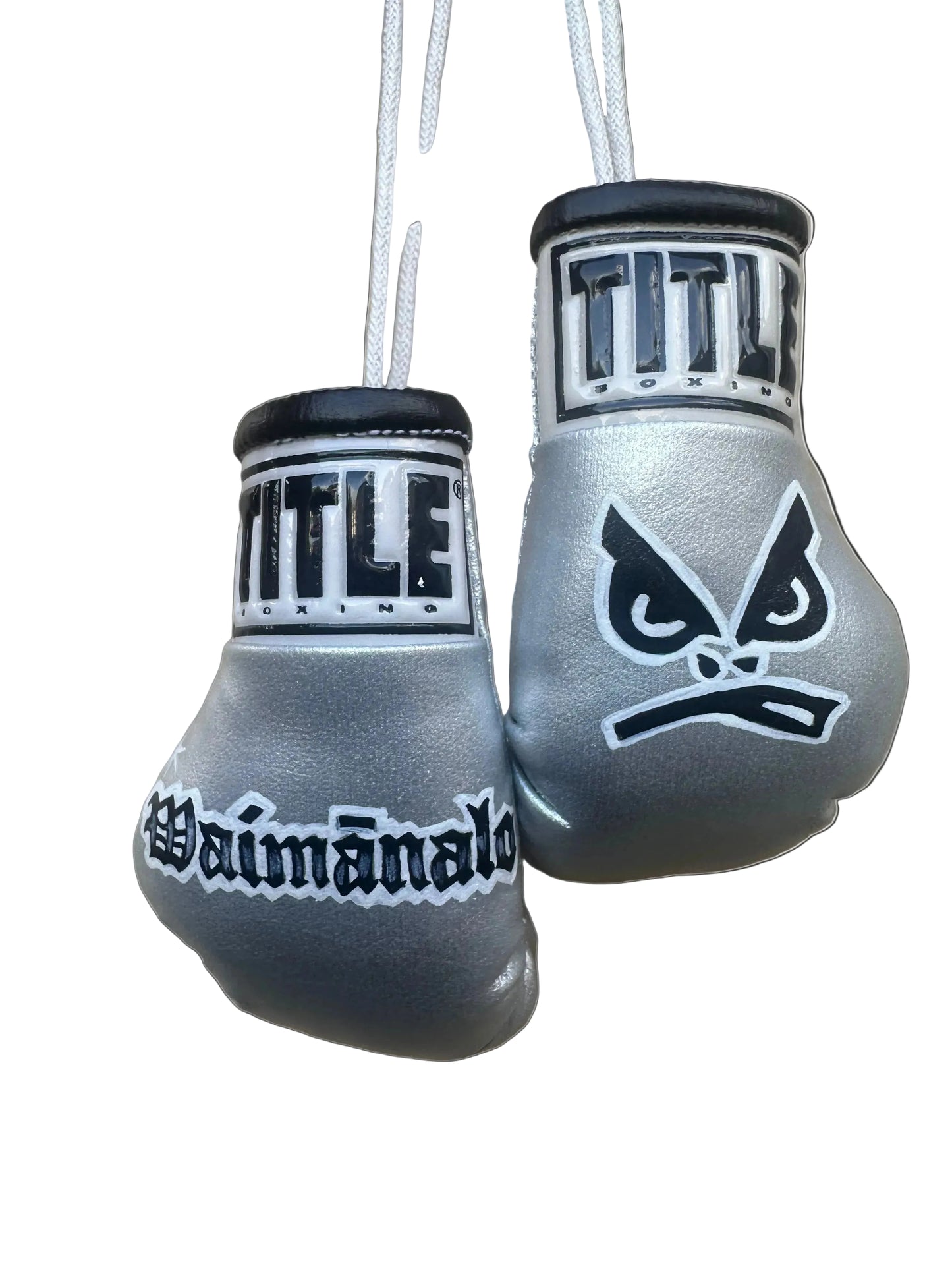 Custom Mini Boxing Gloves, Silver, Waimanalo Bad Boy