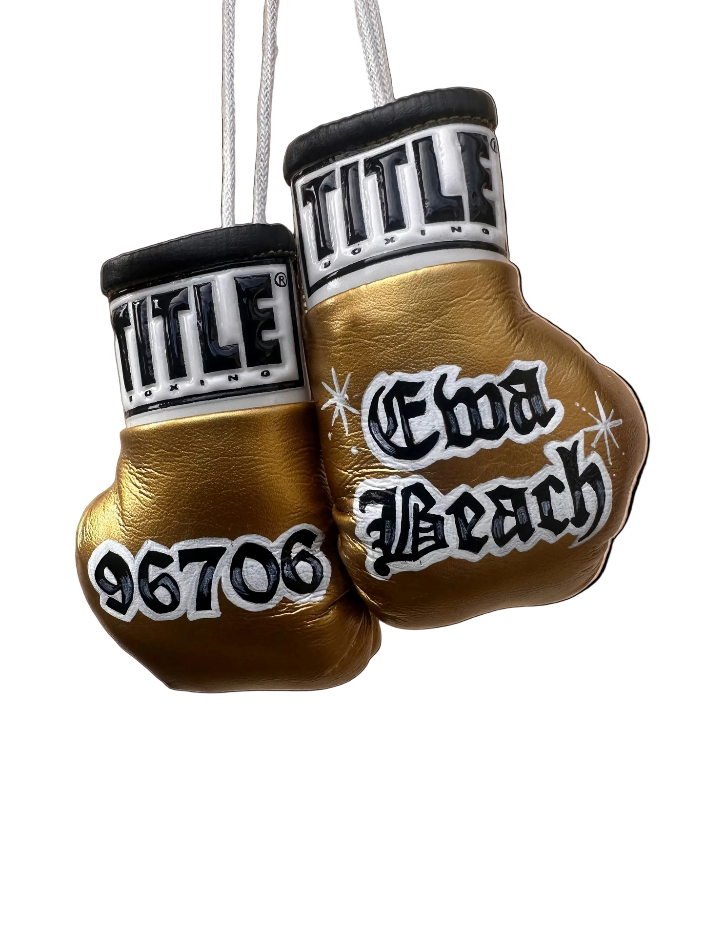 Custom Mini Boxing Gloves, Gold, "Ewa Beach 96706"