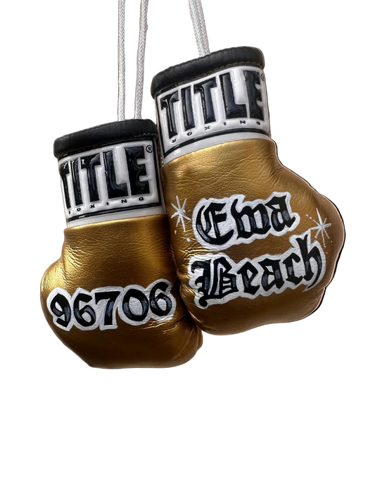 Custom Mini Boxing Gloves, Gold, "Ewa Beach 96706"