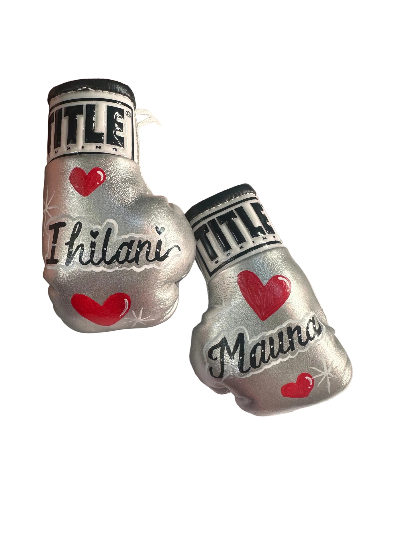 Custom Mini Boxing Gloves, Silver, Ihilani