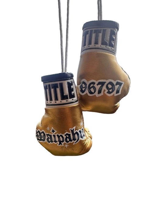 Custom Mini Boxing Gloves, Gold, "Waipahu, 96797"